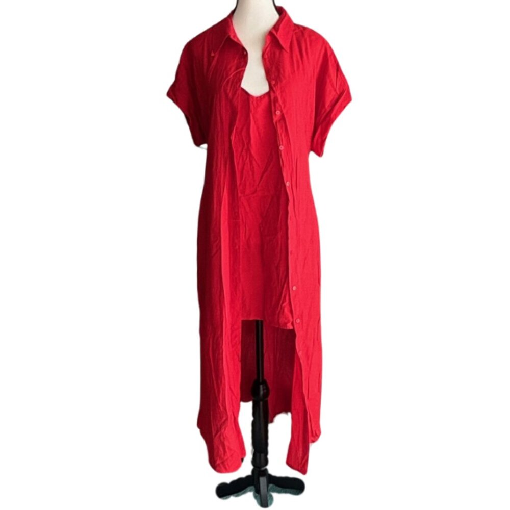 MANGO GORGEOUS 2 PIECE BELTED RED SHIRT DRESS, SZ. 8